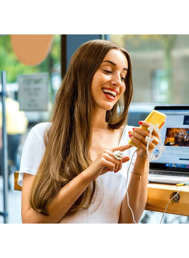 3 Pcs Phone Charms Strap Beaded Pearl Butterfly Flower Phone Strap Cute Lanyard Chain for Camera Keychain Wallet Pendant Decor, 1, Plastic, No Gemstone - Image 3