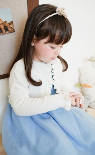 Miccina Toddler Girls Cardigan Sweater Bolero Shrug Baby Kids Long Sleeve Cropped Dress Up Button Closure Jacket Tops B-White - Image 5