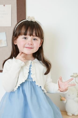 Miccina Toddler Girls Cardigan Sweater Bolero Shrug Baby Kids Long Sleeve Cropped Dress Up Button Closure Jacket Tops B-White - Image 2