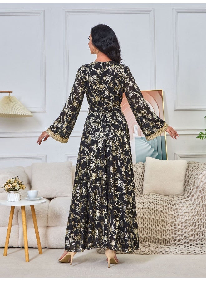 NIBEMINENT Middle East New Burnt Flower Sequin Dress Light Luxury Ladies Party Muslim Abaya Women's Clothing  - Image 3