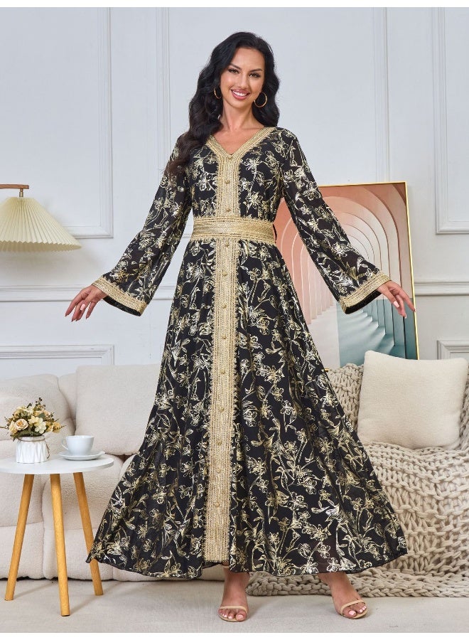 NIBEMINENT Middle East New Burnt Flower Sequin Dress Light Luxury Ladies Party Muslim Abaya Women's Clothing  - Image 2
