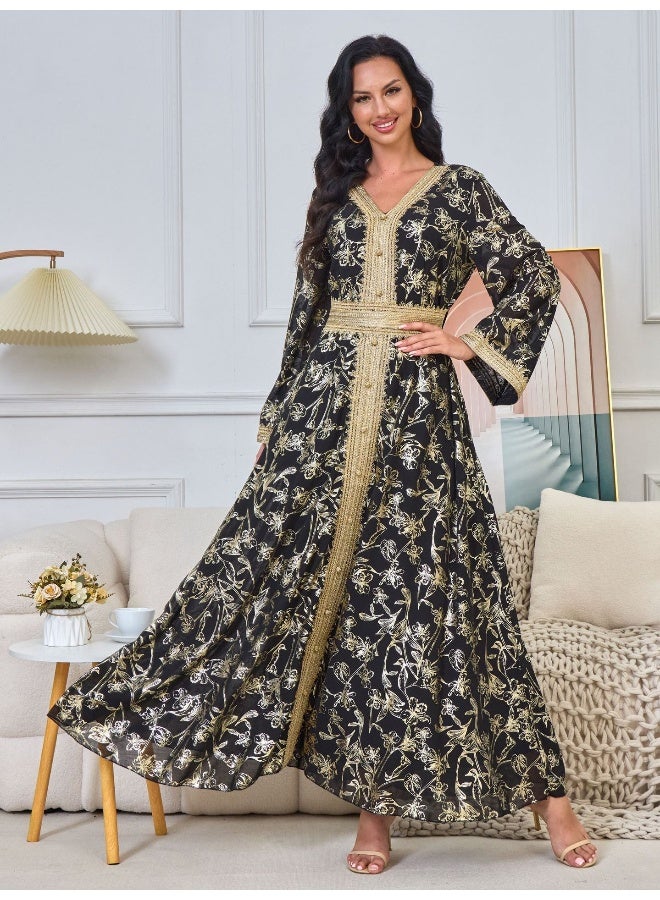 NIBEMINENT Middle East New Burnt Flower Sequin Dress Light Luxury Ladies Party Muslim Abaya Women's Clothing  - Image 5