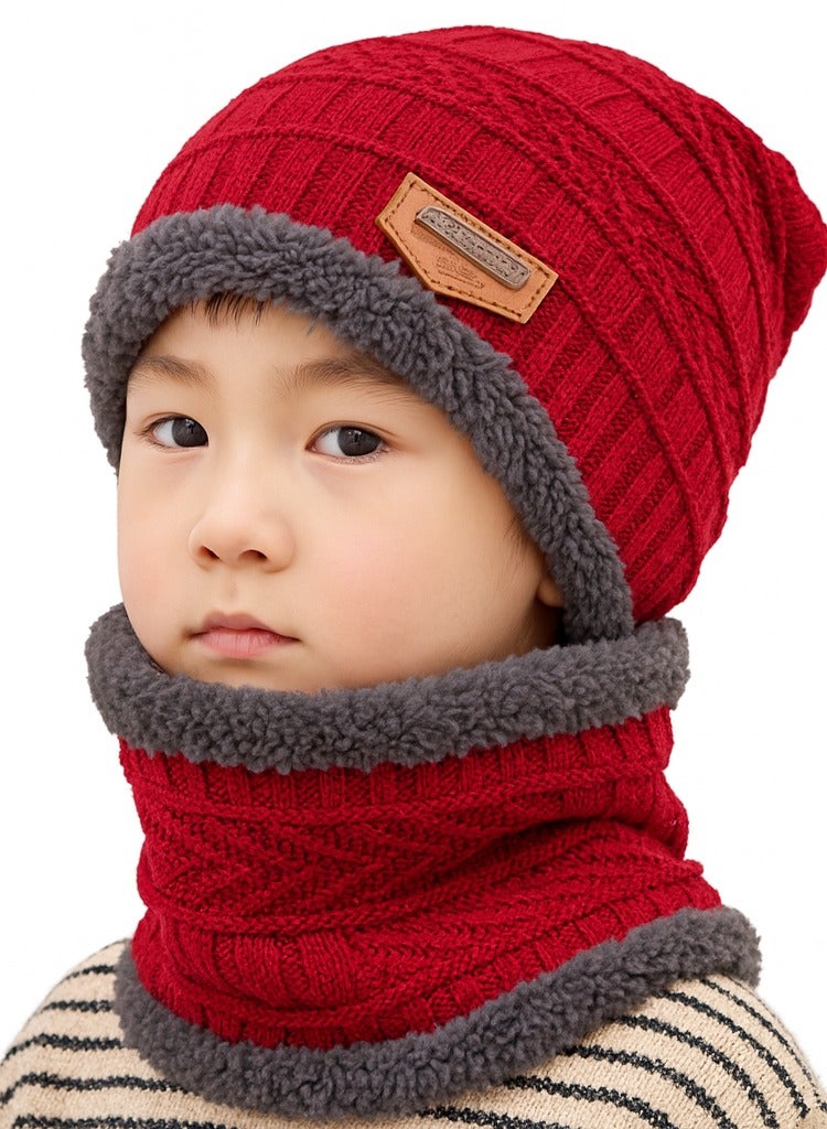 2 Pcs Kids Winter Hat and Scarf Set Ages 3 to13 Warm Knit Beanie with Plush Lining for Boys and Girls - Image 1