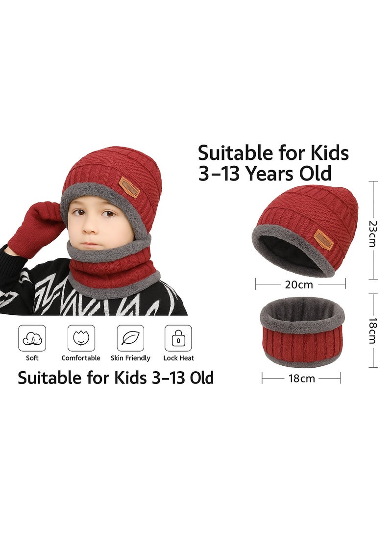 2 Pcs Kids Winter Hat and Scarf Set Ages 3 to13 Warm Knit Beanie with Plush Lining for Boys and Girls - Image 2