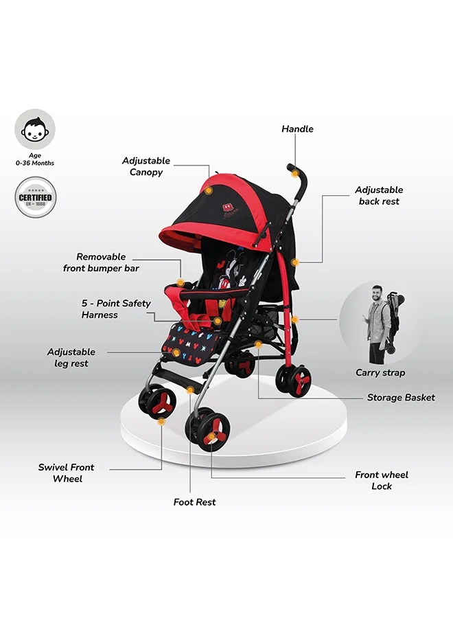 ديزني Mickey Mouse Lightweight Adventure Stroller And Storage Cabin Compact Design