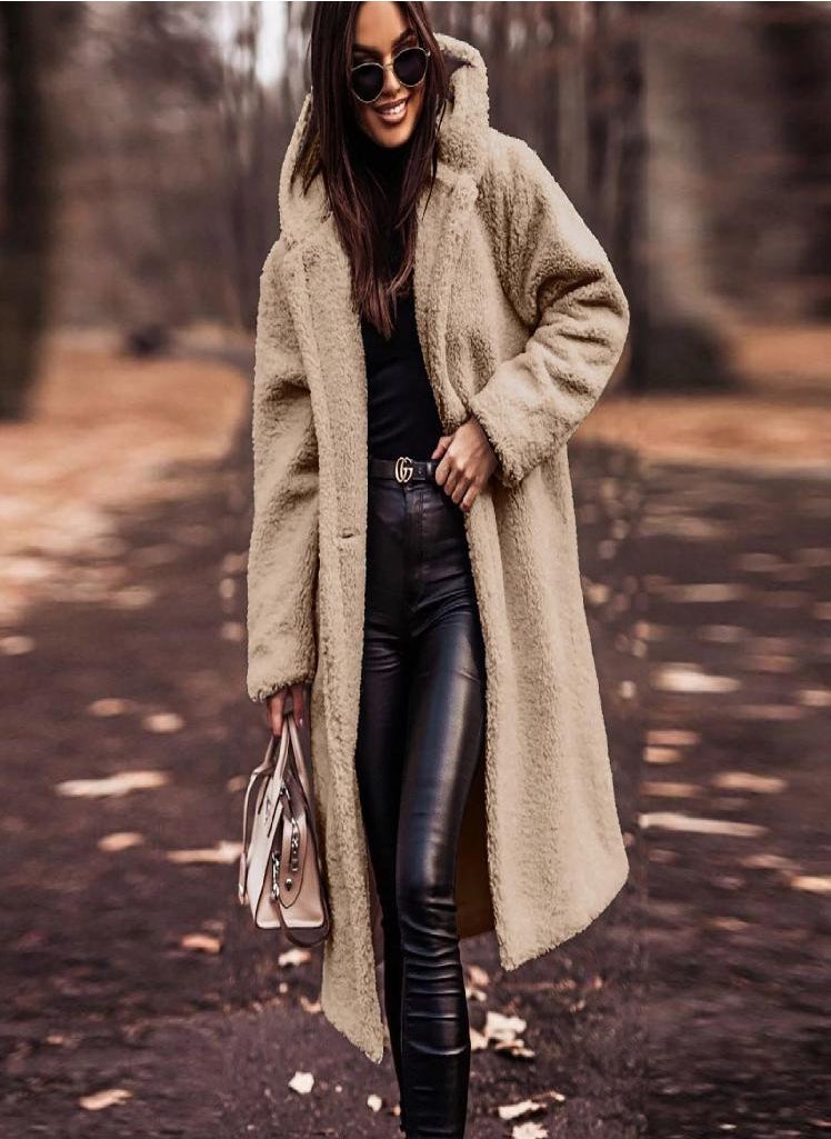 Eckek - Women's Long Autumn And Winter Solid Color Long-Sleeved Woolen Women's Coat - Image 1