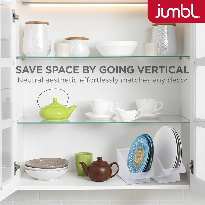 Jumbl 10Inch Veritcal Salad Plate Dessert Plate Holder Cabinet Space Saver and Organizer Plastic Plate Cradle pefect for small cabinet storage RVs apartments Comes with 1 Cradle - Image 5