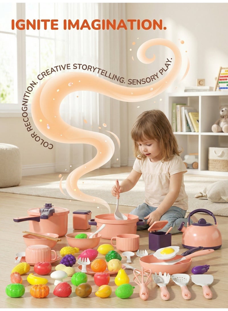 oasistrail 59-piece mini kitchen set simulates a real cooking experience – a complete toy chef set designed specifically for children and infants, featuring toys such as fruits, food, and kitchen utensils, combining educational and entertaining elements. Suitable for boys and girls, it’s an ideal gift for children’s kitchen games. - Image 3