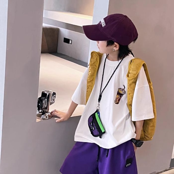 Style Boys Cotton Short-Sleeved Niche T-Shirt Style Children'S Top Boy'S Street-Fried Half-Sleeved Handsome T-Shirt Trendy - Image 1