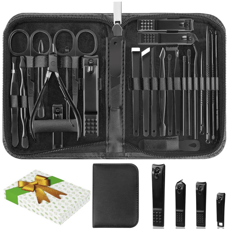 LUCK AROUND Manicure Set, Professional Nail Clippers Pedicure Kit 26 Pieces Nail Care Tools for Travel & Grooming (Black) - Image 1