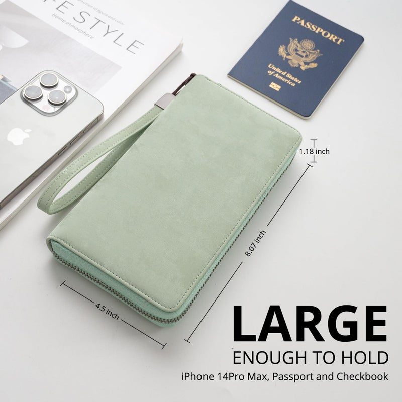 Bveyzi Women RFID Blocking Wallet Leather Zip Around Phone Clutch Large Capacity Ladies Travel Purse Wristlet (Sage Green) - Image 4