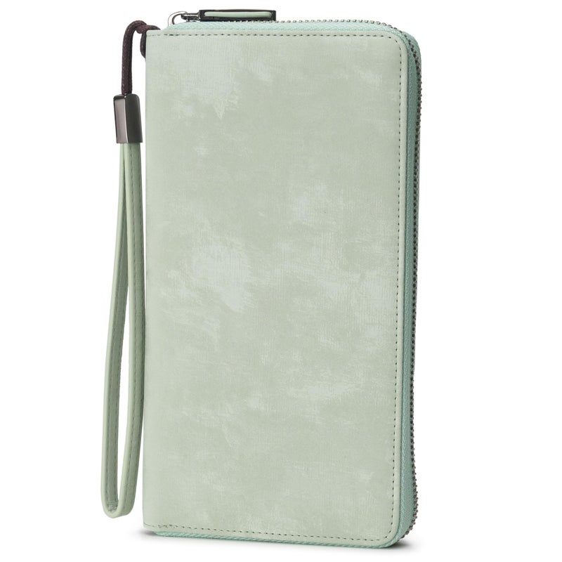 Bveyzi Women RFID Blocking Wallet Leather Zip Around Phone Clutch Large Capacity Ladies Travel Purse Wristlet (Sage Green) - Image 1