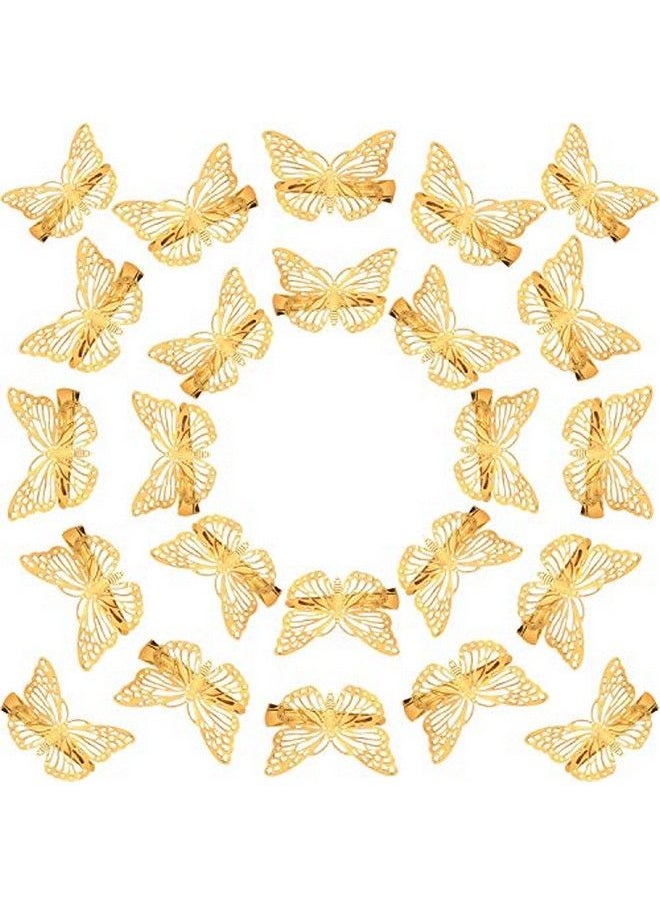 WILLBOND 24 Pieces Gold Butterfly Hair Clips Metal Butterfly Hair Clamps Metallic Hollow Butterfly Hairpins Cute Gold Hair Clips For Women Girls With Left And Right Styles  - Image 2