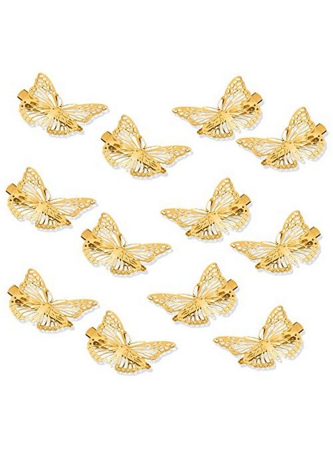 WILLBOND 24 Pieces Gold Butterfly Hair Clips Metal Butterfly Hair Clamps Metallic Hollow Butterfly Hairpins Cute Gold Hair Clips For Women Girls With Left And Right Styles  - Image 5