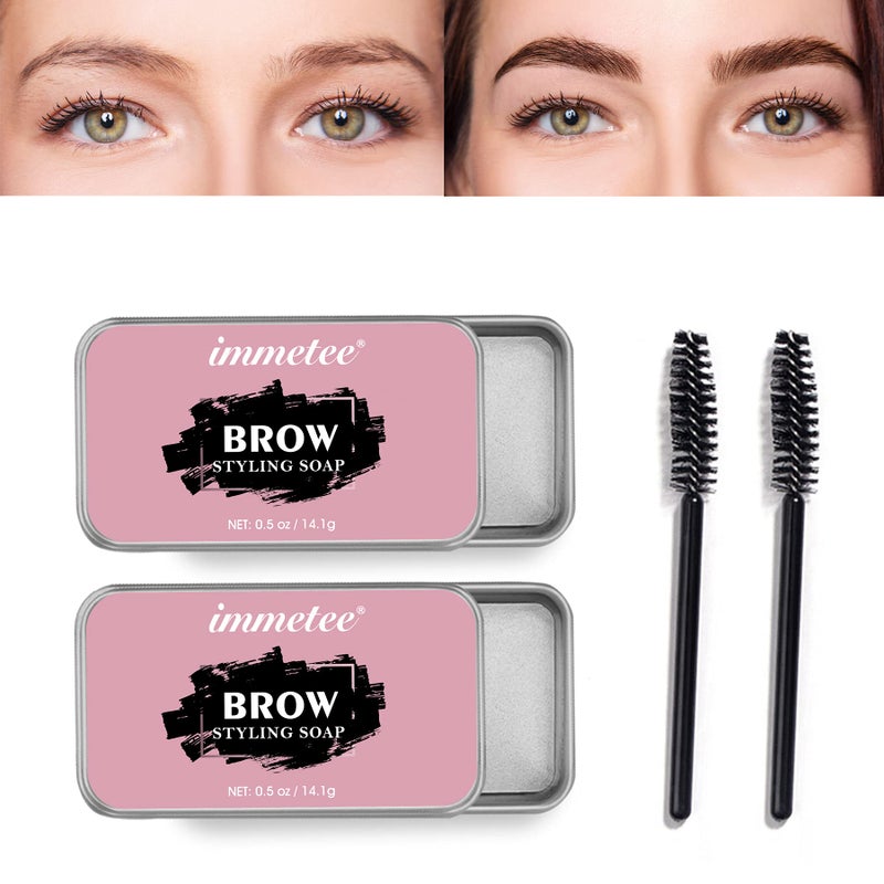 Immetee Eyebrow Wax Kit - 2PCS Excellent Stereotypes, Long-lasting Sweatproof Styling Wax, 3D Feathery Brow Soap, Graduation Gifts - 1oz (2PCS+Brush)