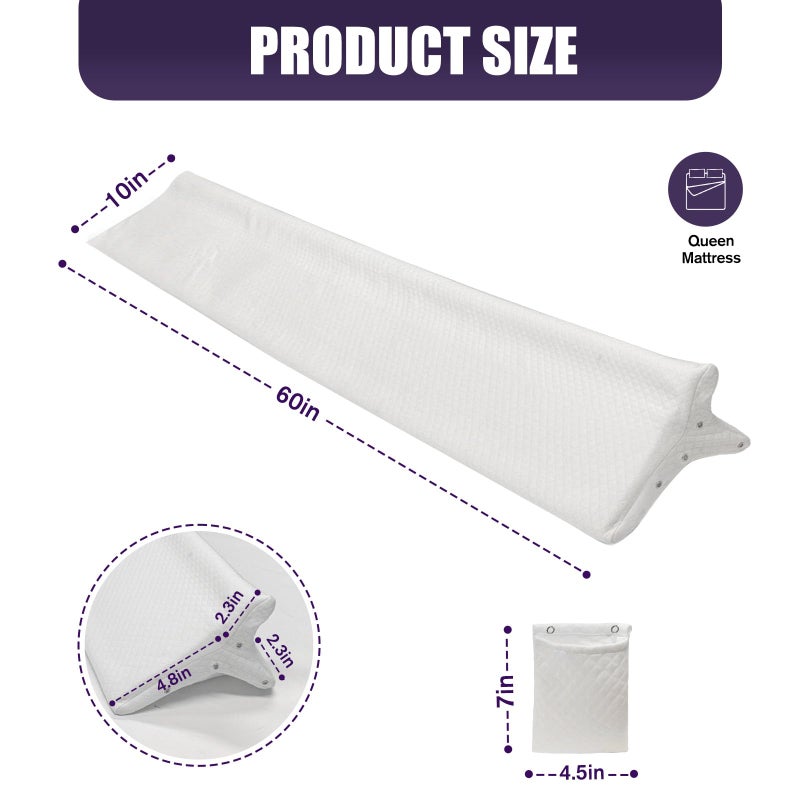 JZHLLA Triangle Bed Gap Filler Queen High Density Foam Headboard Gap Filler Pillow with 2 PCS Pockets and Removable Washable Cover, Prevent Items from Falling - Image 2