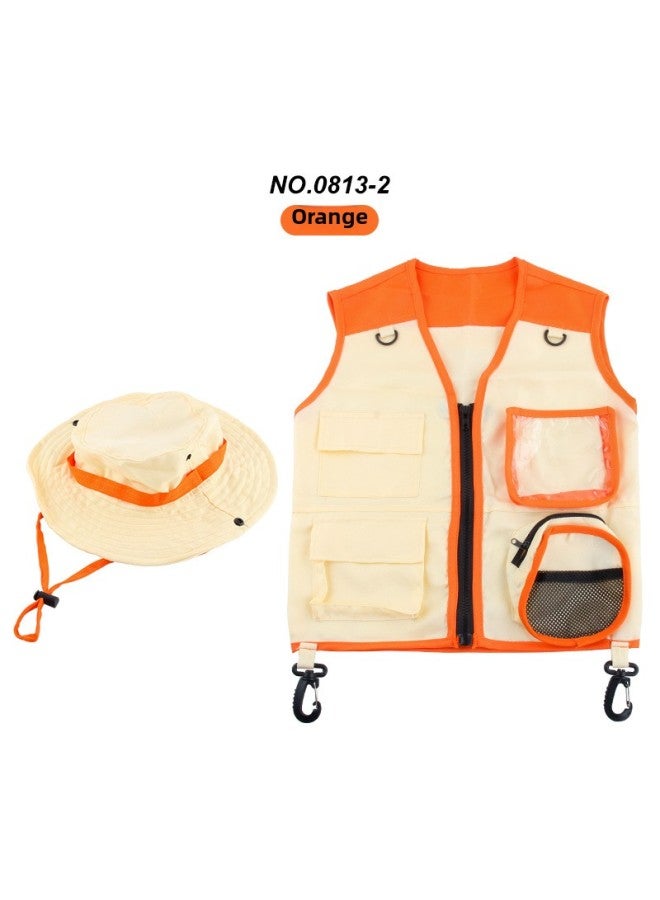Hot Sale Kids Outdoor Explorer Clothing Vest Hat Kids Camping Equipment Role Play-Color:0813-2 Orange Insect Vest 174.6G Volume 0.39kg  - Image 1