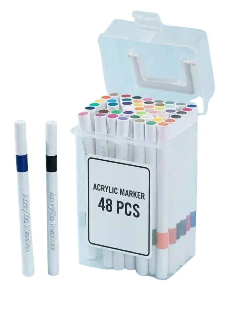 KICYN 48-Color Acrylic Paint Marker Set, Portable Bucket Design, Art Supplies for Drawing, Painting, Marking, Coloring, Drafting, Suitable for Plastic, Glass, Ceramic, Cardboard, Leather Surfaces, Ideal Gift for Artists and Students - Image 1