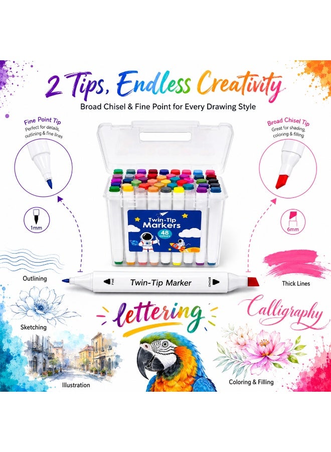 Lukadah 48 Pcs - Color Acrylic Paint Marker Set, Portable Bucket Design, Art Supplies for Drawing, Painting, Marking, Coloring, Drafting, Suitable for Plastic, Glass, Ceramic, Cardboard, Leather Surfaces, Ideal Gift for Artists & Students - Image 2