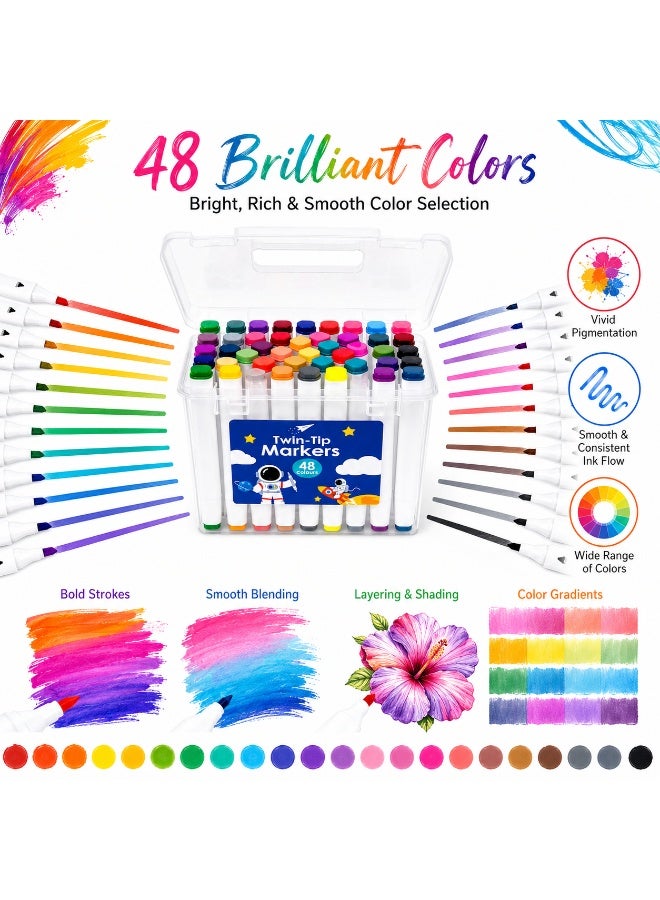Lukadah 48 Pcs - Color Acrylic Paint Marker Set, Portable Bucket Design, Art Supplies for Drawing, Painting, Marking, Coloring, Drafting, Suitable for Plastic, Glass, Ceramic, Cardboard, Leather Surfaces, Ideal Gift for Artists & Students - Image 3