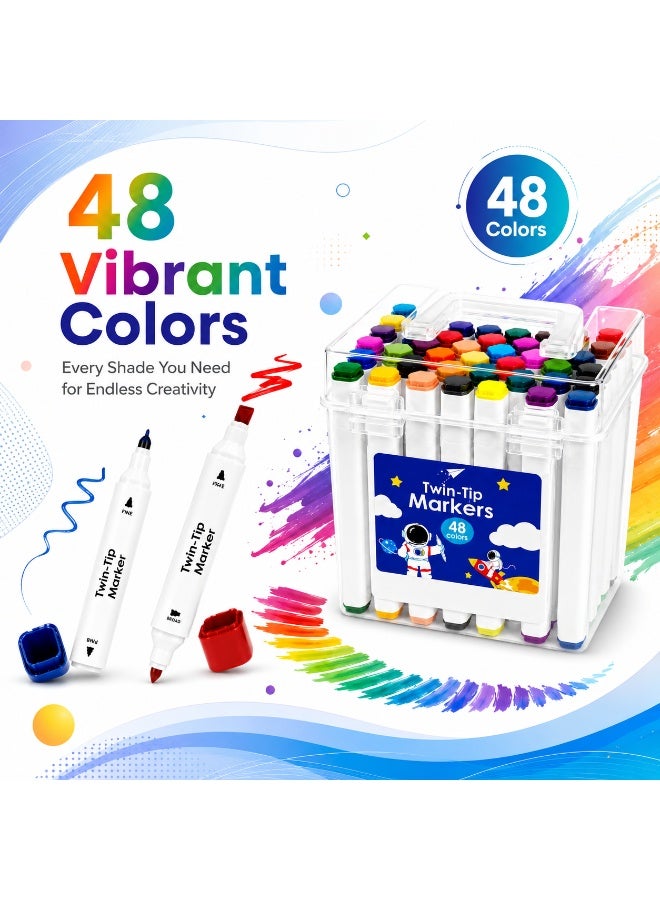 48 Pcs - Color Acrylic Paint Marker Set, Portable Bucket Design, Art Supplies for Drawing, Painting, Marking, Coloring, Drafting, Suitable for Plastic, Glass, Ceramic, Cardboard, Leather Surfaces, Ideal Gift for Artists & Students