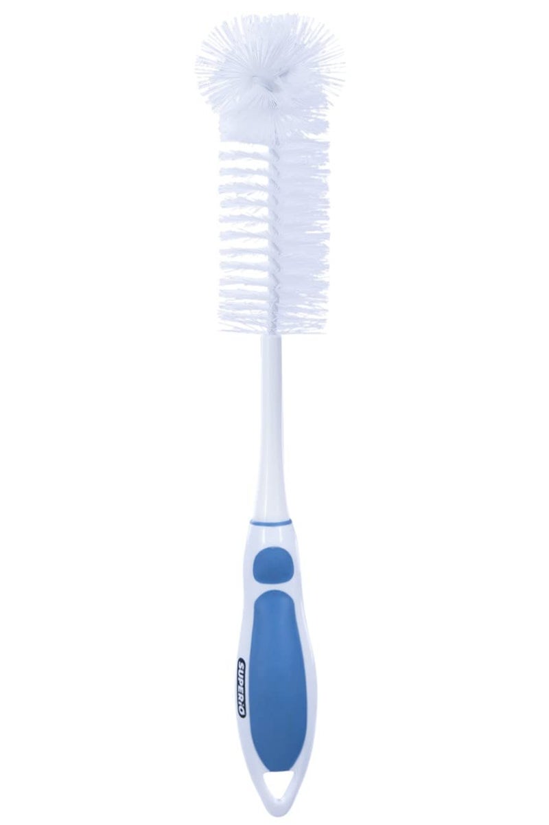 Superio Superio Bottle Brush Scrubber Long Blue and White Baby Bottle Brush with Rubber Grip Handle
