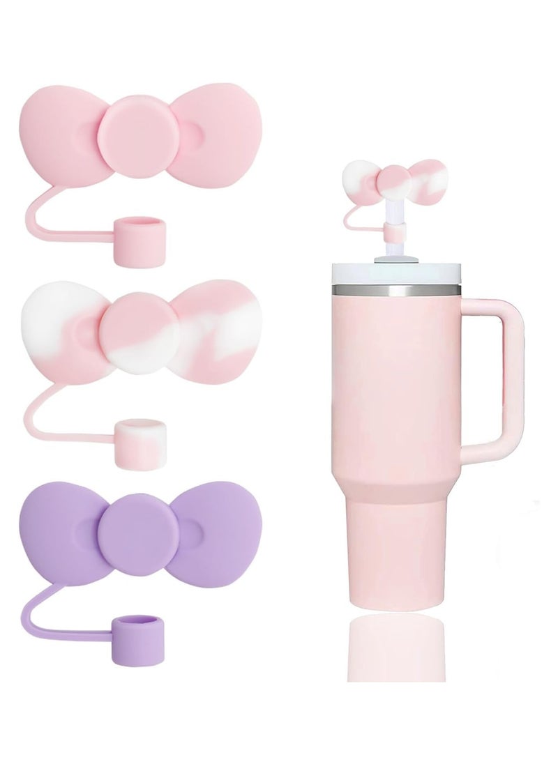 RATSAW - 3 Pcs Lovely Bow Straw Covers Cap Toppers Compatible with Stanley 30 and 40 oz Tumbler Cups,Reusable Cute Silicone Straw Tips Lids Protectors for 0.4 in/10mm Stanley Cups Straws Accessories - Image 1