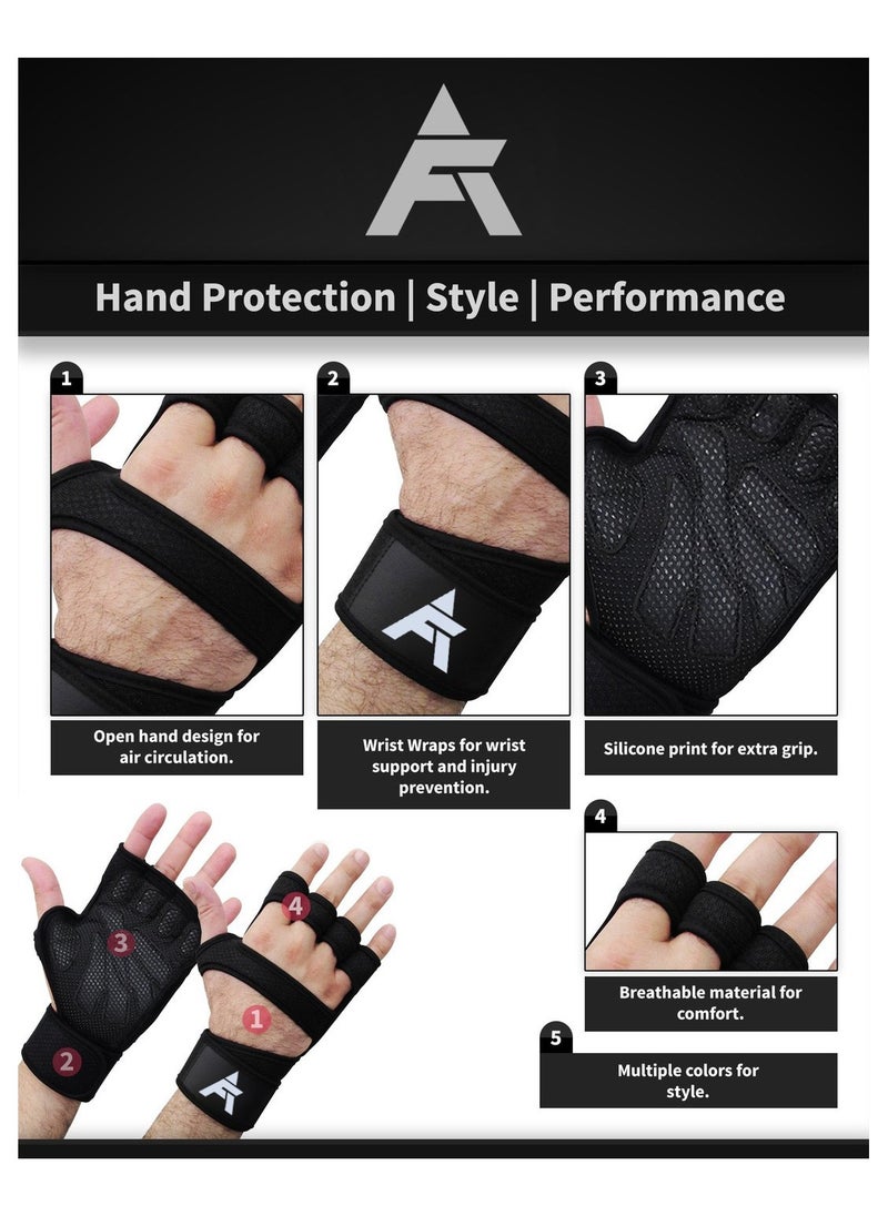 Aero - Gym Exercise Gloves Weightlifting Powerlifting Gloves Sport Fitness Fingerless with Wrist Support - Silicone Anti-Slip Padding with Adjustable Strong Grip - Image 1
