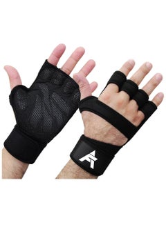 Gym Exercise Gloves Weightlifting Powerlifting Gloves Sport Fitness Fingerless with Wrist Support - Silicone Anti-Slip Padding with Adjustable Strong Grip