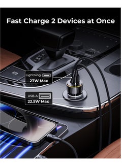 VOLTME Dual USB-C Car Charger PD 49.5W, Fast Charging with Built-in (4ft) Lightning Cable for iPhone 14/13/12/11 Series, USB-A QC Port Charger for iPhone 16 Pro/16 Pro Max, iPhone 15 Series, Galaxy S24/S23/S22/S21, iPad Pro 6/Air 5, and More.  - Image 2