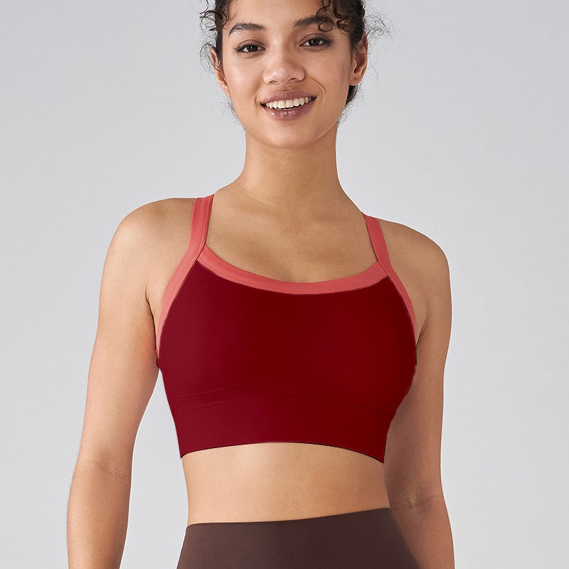 Color Block High Support Sports Bra Yoga Top Bordeaux Red Bordeaux Red