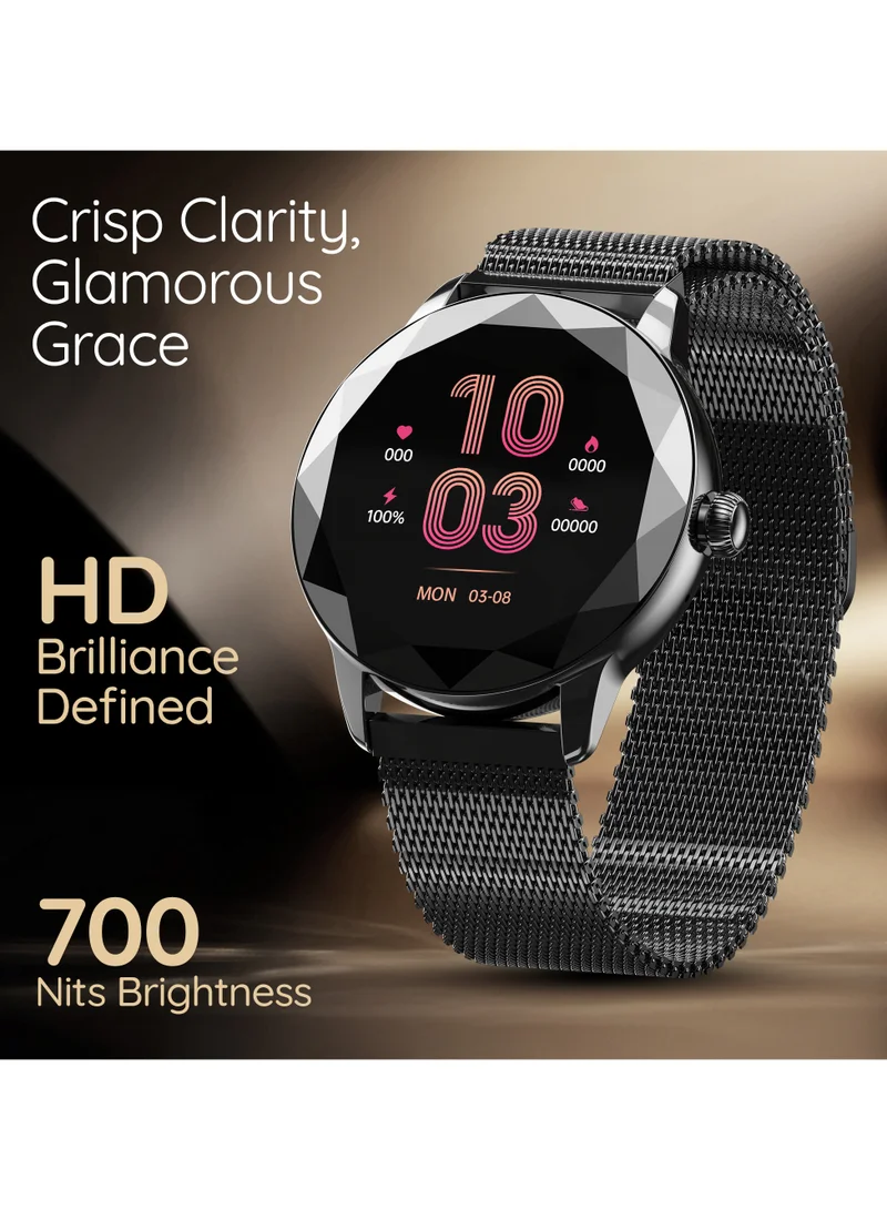 Pebble Vienna 1.27" HD 360x360 Display, BT Calling, Diamond Cut Design, Female health Monitoring, Heart Rate Monitoring, Sleep Monitoring, Multipl Sports Mode, 200 mah