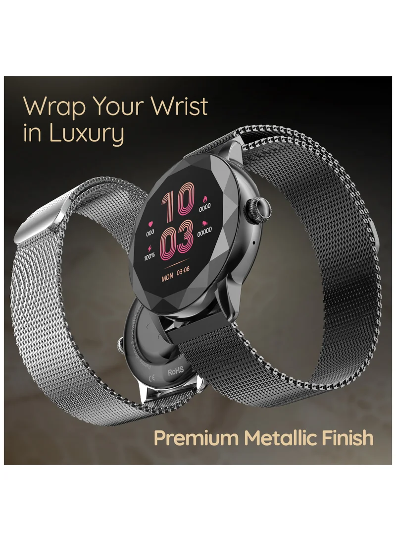 Pebble Vienna 1.27" HD 360x360 Display, BT Calling, Diamond Cut Design, Female health Monitoring, Heart Rate Monitoring, Sleep Monitoring, Multipl Sports Mode, 200 mah