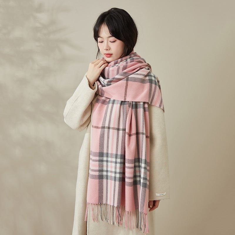Women's Winter Plaid Scarf with Tassels, Soft Faux Cashmere - Image 2