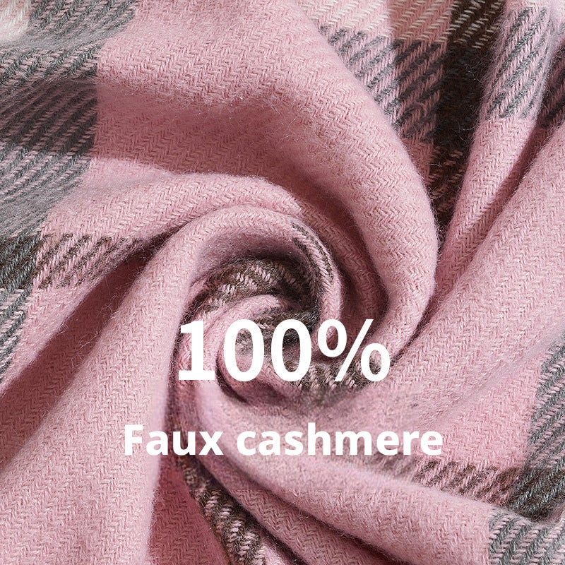 Women's Winter Plaid Scarf with Tassels, Soft Faux Cashmere - Image 4