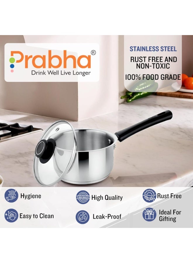 Prabha Sauce Pan with Lid 1.2 Liters 14cm | Induction Base Sauce Pan for Tea | Heavy Gauge Encapsulated Base Induction Bottom Deep Sauce Pan Stainless Steel Tea Pan, Milk Pan, Milk Boiler with Handle - Image 3
