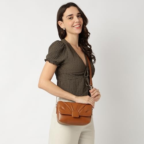 Fastrack Soft-Pleated Sling Bag with Metal Chain Accents | Faux-Leather Women's Handbags | Sling for Casual Carry - Image 2