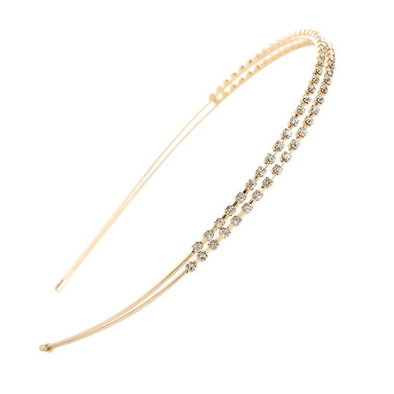 Ruihfas SilverRose Gold Tone Double Rows Crystal Rhinestones Fashion Headbands Wedding Party Hair Hoop Band Hairband Headwear for Women Gold