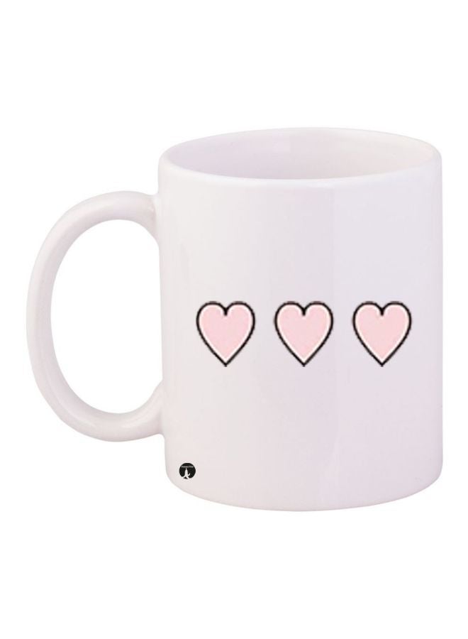 RYN Heart Printed Coffee Mug White/Pink/Black 11ounce