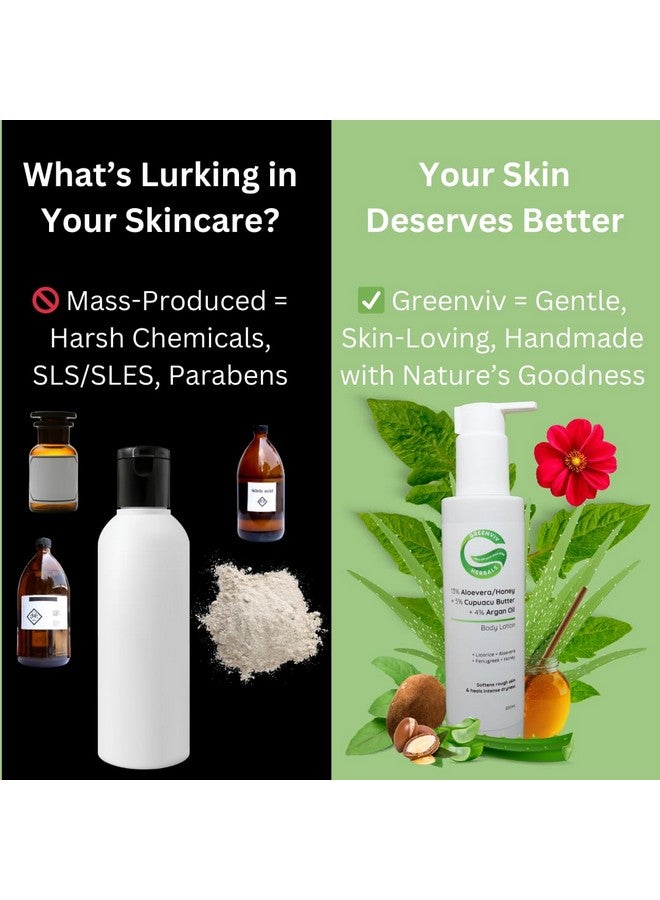 Greenviv 13% Aloe Vera & Honey + 5% CupuaÃ§u Butter + 4% Argan Oil Smooth & Supple Body Lotion | Deeply Nourishes & Hydrates Dry Skin | 200ml - Image 3