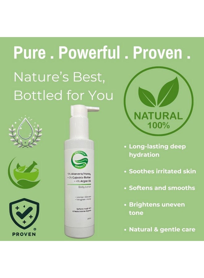 Greenviv 13% Aloe Vera & Honey + 5% CupuaÃ§u Butter + 4% Argan Oil Smooth & Supple Body Lotion | Deeply Nourishes & Hydrates Dry Skin | 200ml - Image 2
