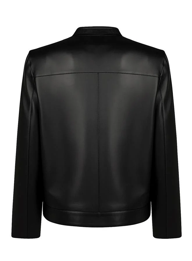 فيليكس هاردي جاكيت جلد أسود برقبة عالية