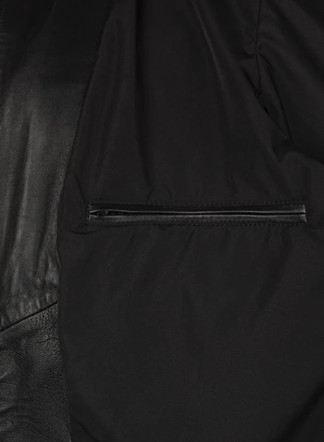 فيليكس هاردي Genuine Leather Black High Neck Biker Jacket