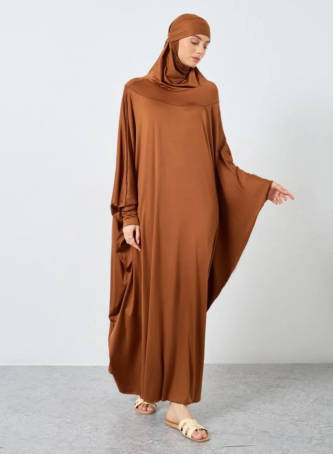 Take Two Take Two Solid Batwing Sleeve Hooded Abaya