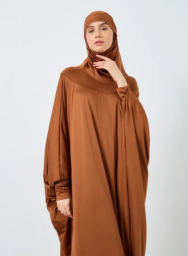 Take Two Take Two Solid Batwing Sleeve Hooded Abaya