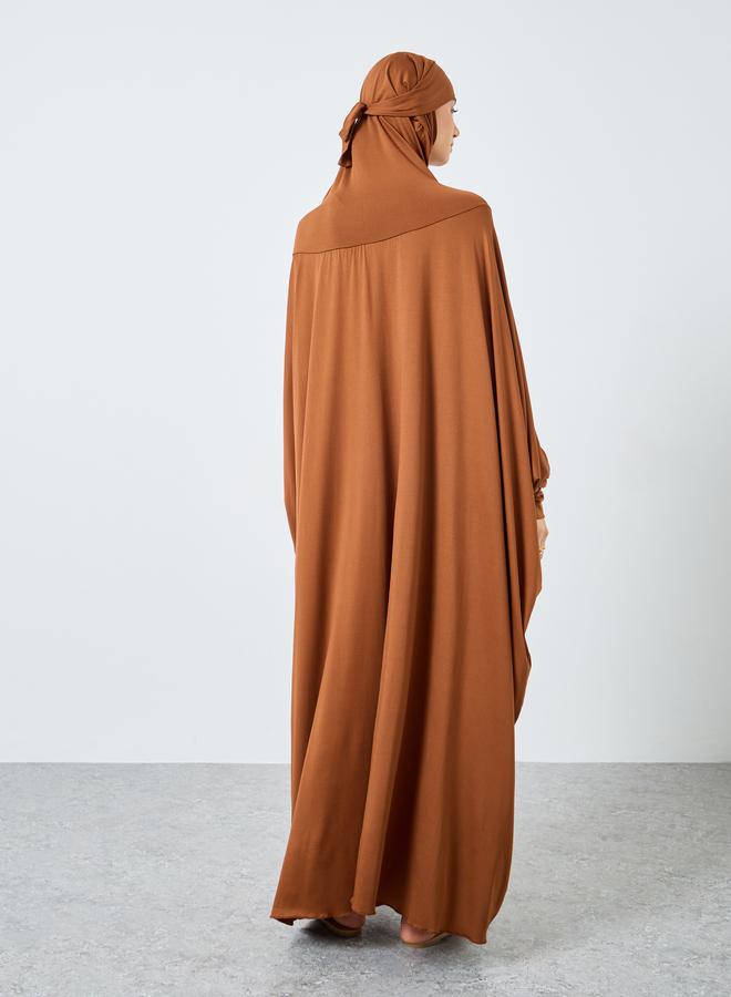 ستايلي عباية بحزام بأكمام واسعة من الأمام مع غطاء رأس - Image 4