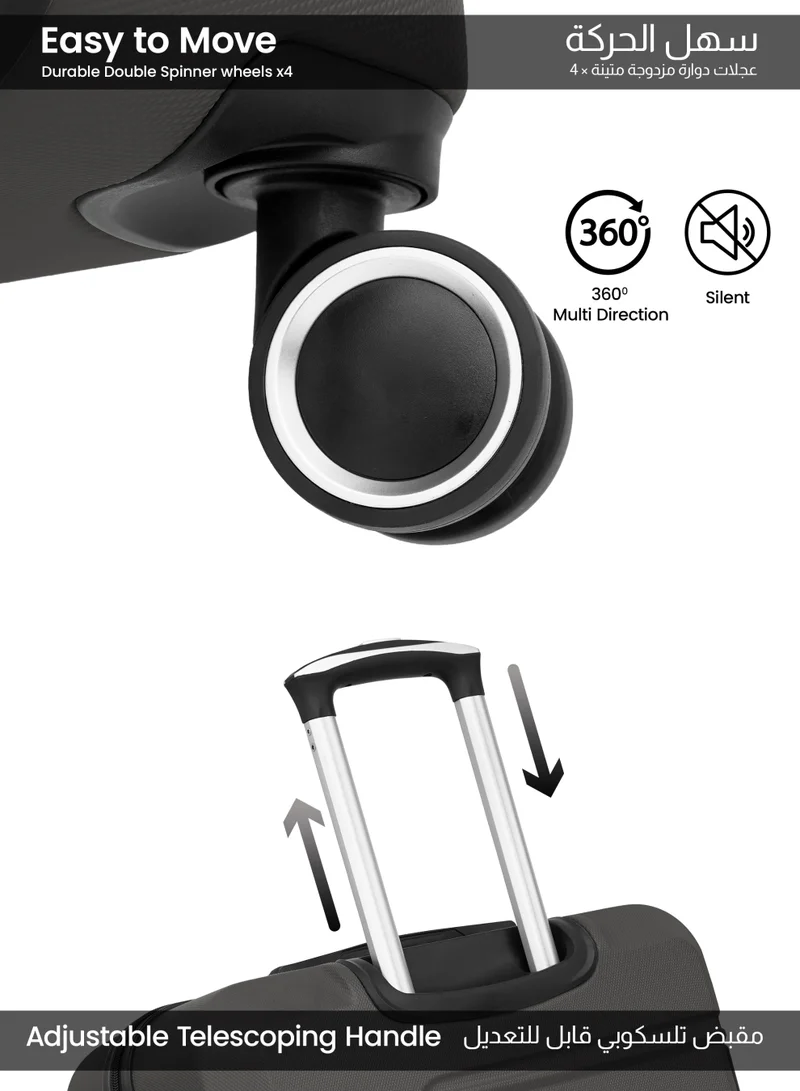 بارا جون حقيبة سفر بعجلات مقاس  بوصة خفيفة الوزن صلبة رمادية