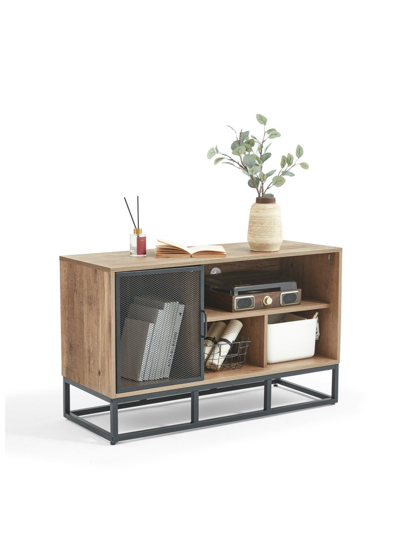 LINSY HOME LINSY HOME - T-V Stand , Storage Cabinet for Bedroom, Living Room, Nursery, Entryway , Sturdy Steel Frame, Brown+ Black Color, 100L*40W* 60H cm  - Image 5
