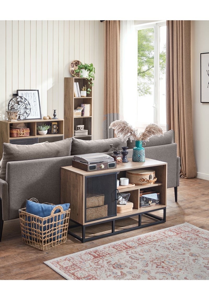 LINSY HOME LINSY HOME - T-V Stand , Storage Cabinet for Bedroom, Living Room, Nursery, Entryway , Sturdy Steel Frame, Brown+ Black Color, 100L*40W* 60H cm  - Image 1