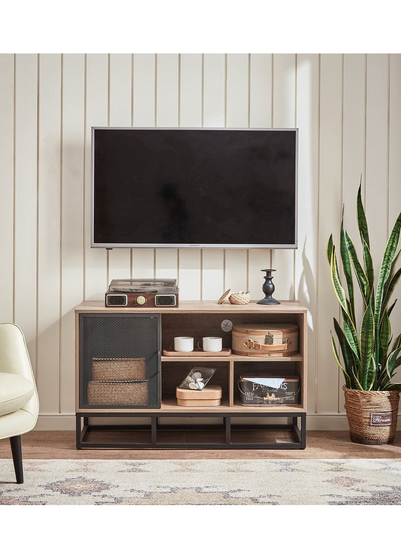 LINSY HOME LINSY HOME - T-V Stand , Storage Cabinet for Bedroom, Living Room, Nursery, Entryway , Sturdy Steel Frame, Brown+ Black Color, 100L*40W* 60H cm  - Image 2